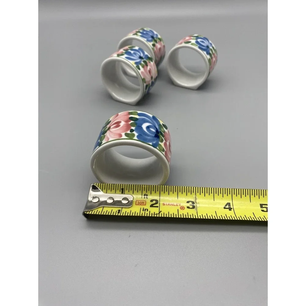 Set Of Four Vintage Audrey Floral Ceramic Napkin‎ Rings